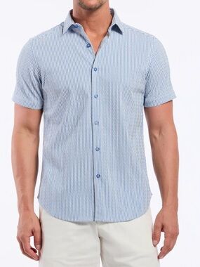 Robert Graham Fornillo Light Blue & White Striped Short-Sleeve Button-Down Shirt